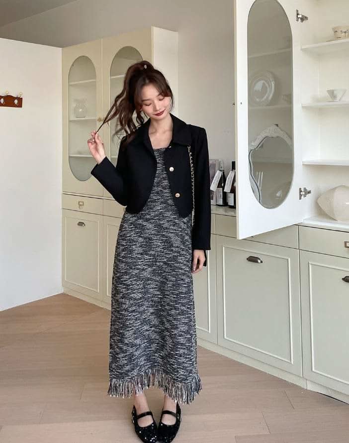 【動画あり】ツイードフリンジロングワンピース　２色展開 - select store mirror me【動画あり】ツイードフリンジロングワンピース　２色展開199275654mirror meselect store mirror me199275654グレーS