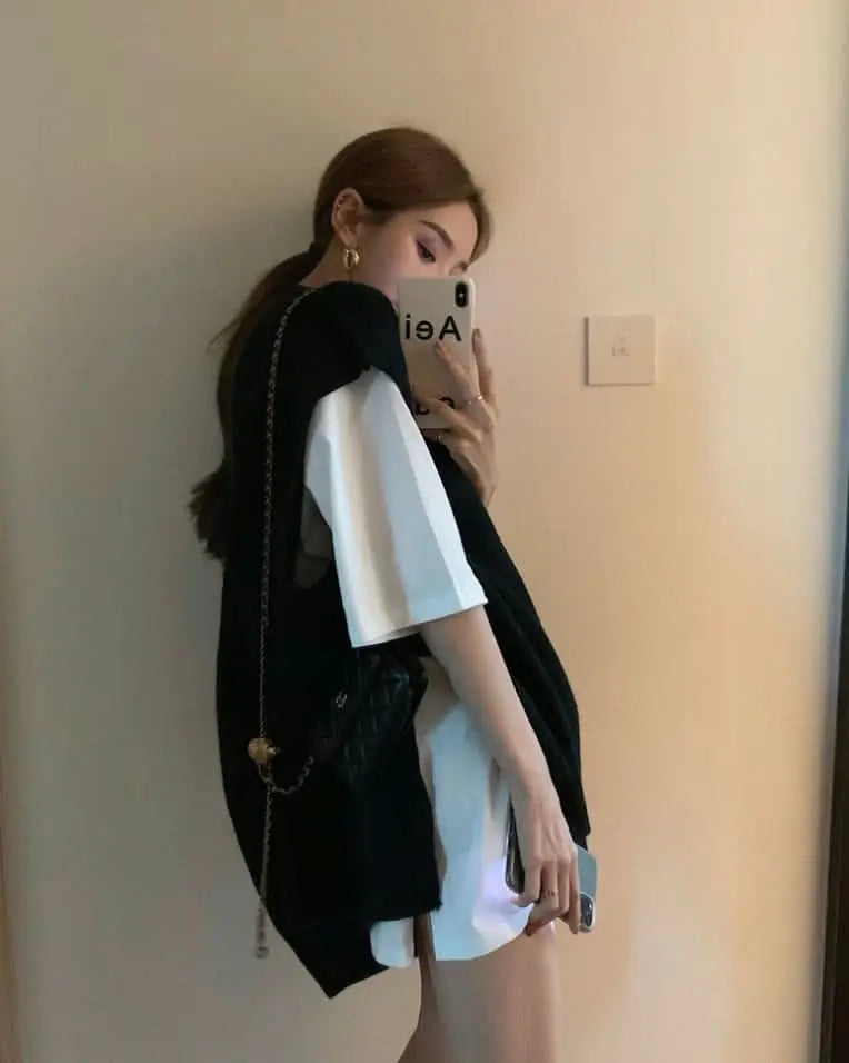 オーバーニットベスト＆シャツ２点セット　２色展開 mirror me