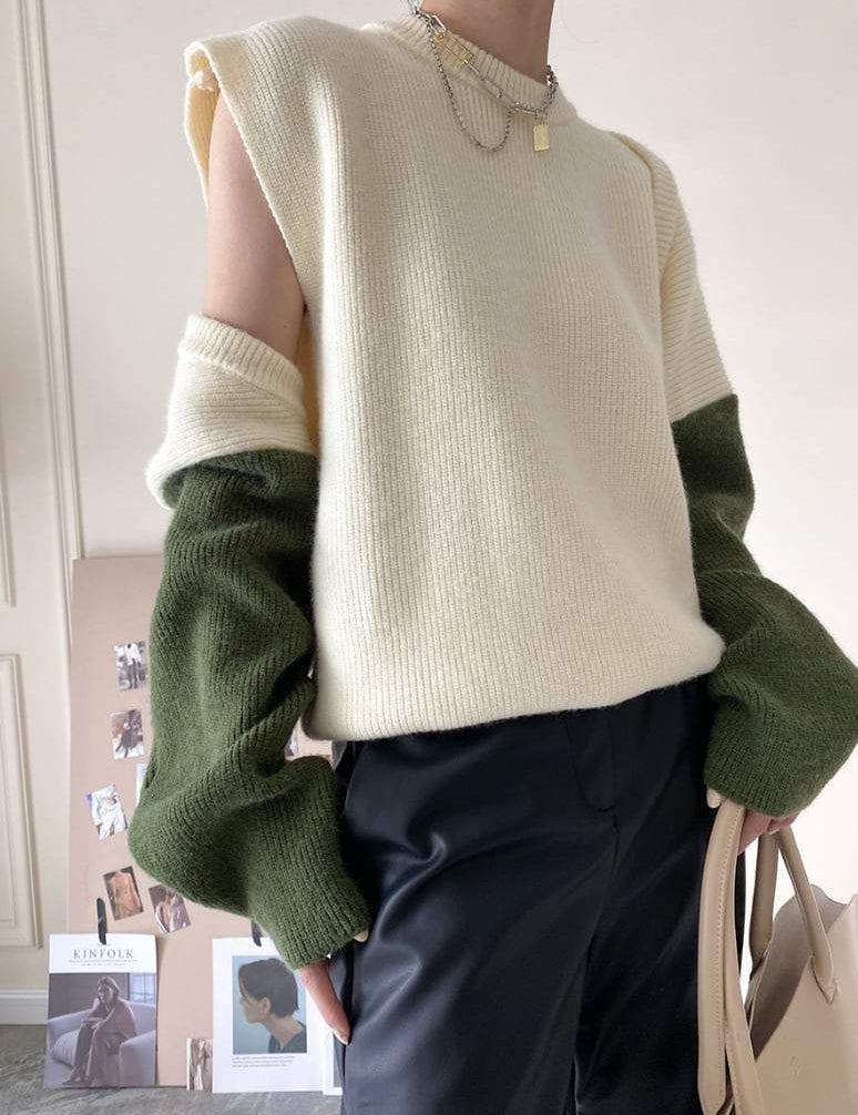 マルチカラー変形ニットトップス２点セット　２色展開 - select store mirror meマルチカラー変形ニットトップス２点セット　２色展開197043525mirror meselect store mirror me197043525ホワイト