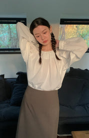 【動画あり】シェーリングパフロングスリーブブラウス　２色展開 - select store mirror me【動画あり】シェーリングパフロングスリーブブラウス　２色展開200252157mirror meselect store mirror me200252157ホワイト