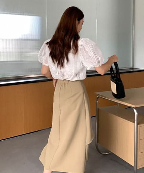 デザインシースルーレースパフスリーブブラウス　２色展開 - select store mirror meデザインシースルーレースパフスリーブブラウス　２色展開200963590mirror meselect store mirror me200963590ホワイト