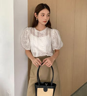 デザインシースルーレースパフスリーブブラウス　２色展開 - select store mirror meデザインシースルーレースパフスリーブブラウス　２色展開200963590mirror meselect store mirror me200963590ホワイト