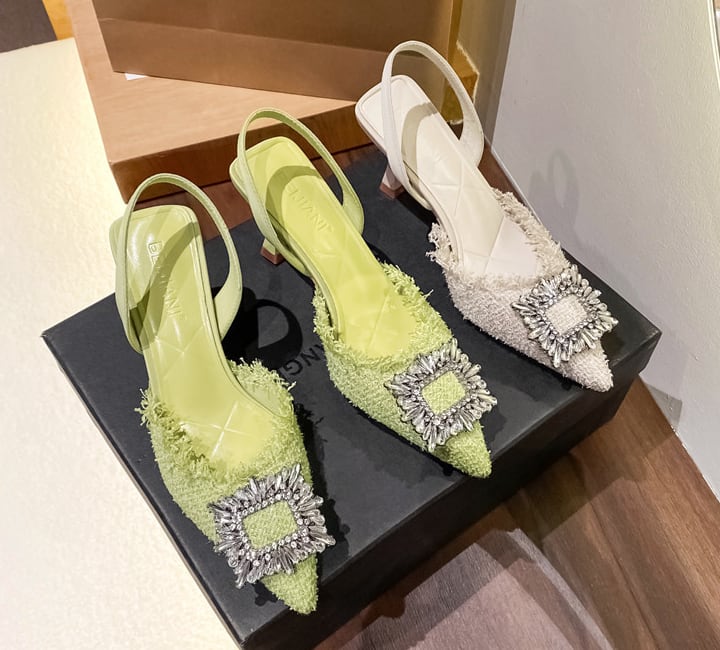 スクエアビジューツイードヒールミュール　２色展開 - select store mirror meスクエアビジューツイードヒールミュール　２色展開201190934mirror meselect store mirror me201190934ホワイト22cm