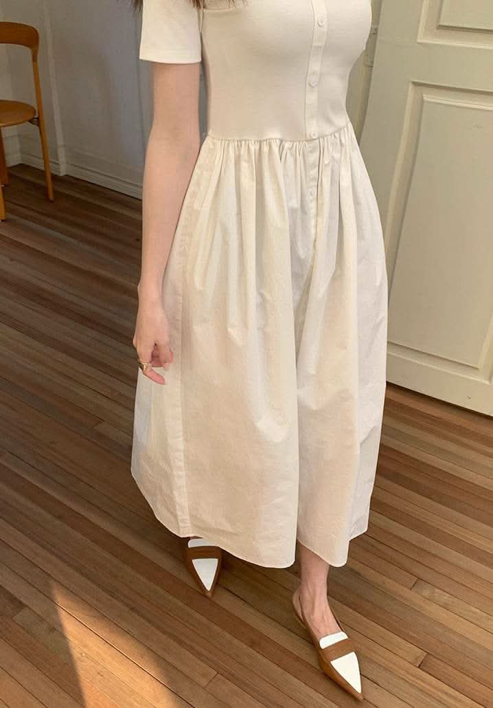 【動画あり】半袖ボタン切り替えフレアワンピース　２色展開 - select store mirror me【動画あり】半袖ボタン切り替えフレアワンピース　２色展開201806392mirror meselect store mirror me201806392ホワイトS