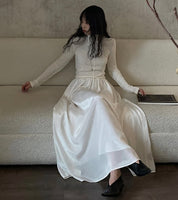 フレア異素材切り替えロングワンピース　２色展開 - select store mirror meフレア異素材切り替えロングワンピース　２色展開201808591mirror meselect store mirror me201808591ホワイトS