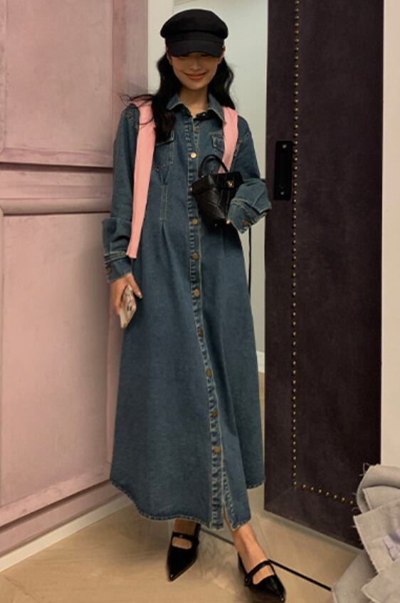 ウォッシュデニムロングフレアワンピース　２色展開 - select store mirror meウォッシュデニムロングフレアワンピース　２色展開201886658mirror meselect store mirror me201886658ライトブルーS