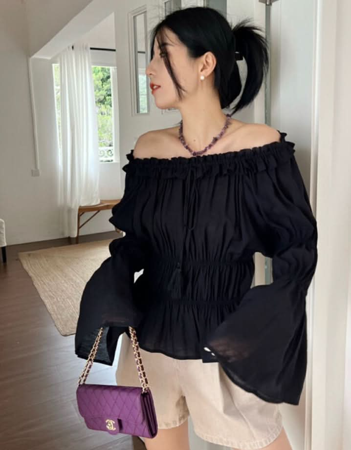 オフショルダーシフォンフレアブラウス 2色展開 - select store mirror me