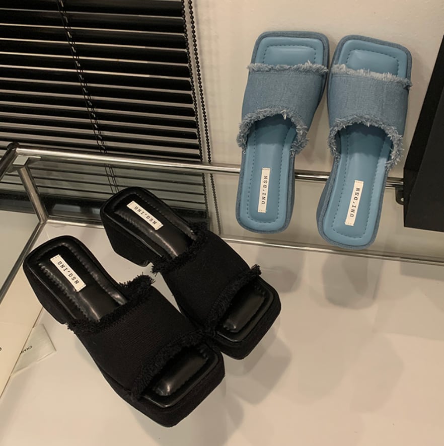 フリンジデニムチャンキーサンダル　２色展開 - select store mirror meフリンジデニムチャンキーサンダル　２色展開206544064mirror meselect store mirror me206544064ブルー22.5cm