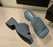 フリンジデニムチャンキーサンダル　２色展開 - select store mirror meフリンジデニムチャンキーサンダル　２色展開206544064mirror meselect store mirror me206544064ブルー22.5cm