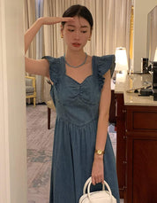 【動画あり】バックリボンデニムフレアショルダーワンピース　２色展開 - select store mirror me【動画あり】バックリボンデニムフレアショルダーワンピース　２色展開206551216mirror meselect store mirror me206551216ライトブルーS