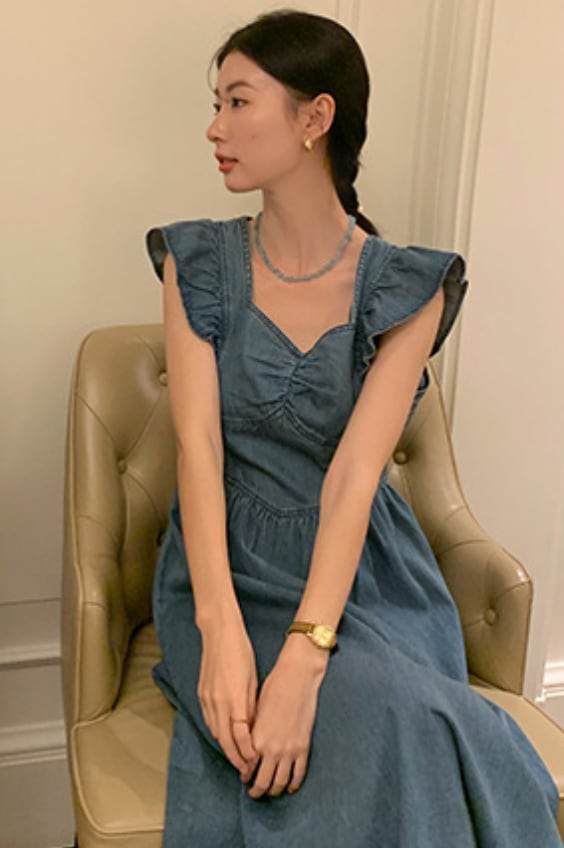 【動画あり】バックリボンデニムフレアショルダーワンピース　２色展開 - select store mirror me【動画あり】バックリボンデニムフレアショルダーワンピース　２色展開206551216mirror meselect store mirror me206551216ライトブルーS