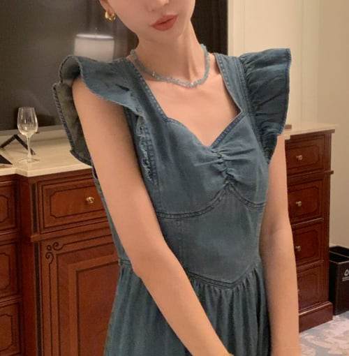 【動画あり】バックリボンデニムフレアショルダーワンピース　２色展開 - select store mirror me【動画あり】バックリボンデニムフレアショルダーワンピース　２色展開206551216mirror meselect store mirror me206551216ライトブルーS