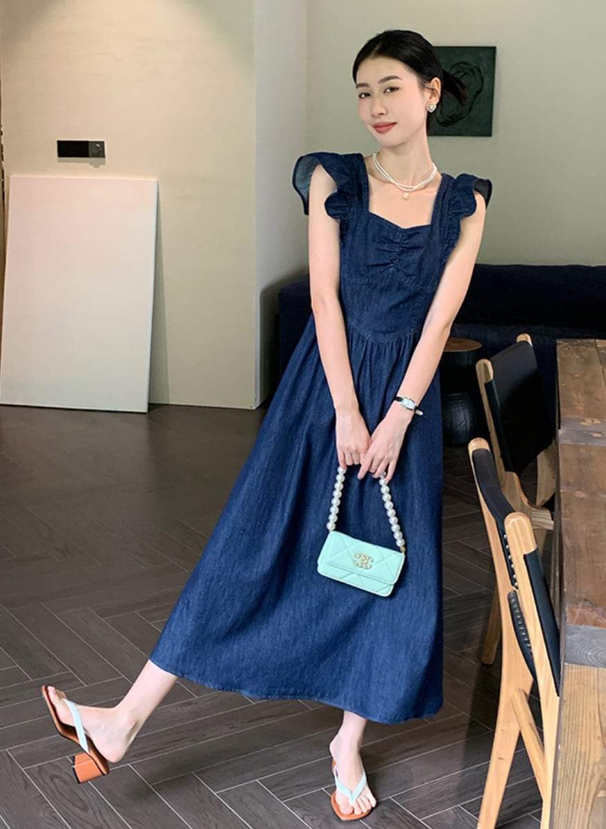 【動画あり】バックリボンデニムフレアショルダーワンピース　２色展開 - select store mirror me【動画あり】バックリボンデニムフレアショルダーワンピース　２色展開206551216mirror meselect store mirror me206551216ライトブルーS