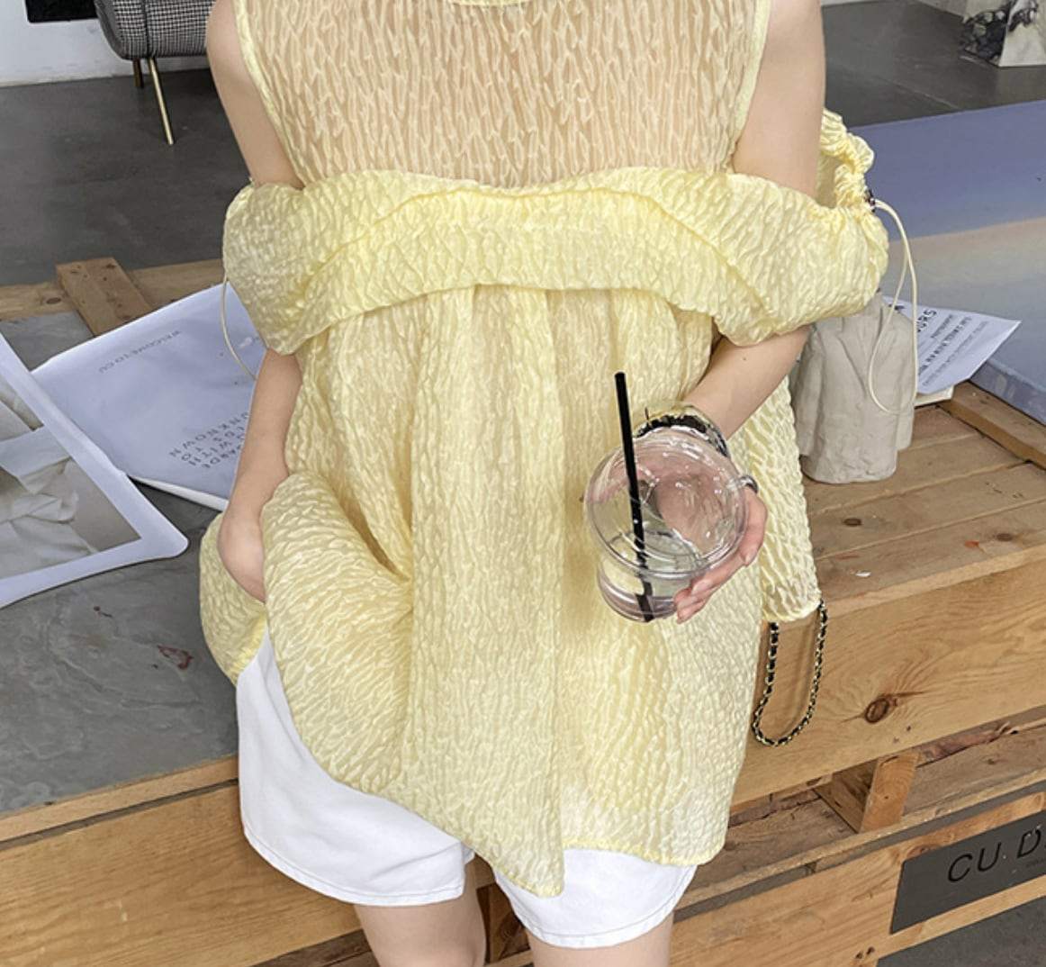 【動画あり】ジャガードシフォンカットショルダートップス　２色展開 - select store mirror me【動画あり】ジャガードシフォンカットショルダートップス　２色展開206839458mirror meselect store mirror me206839458イエローS