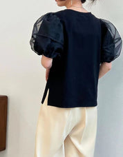 【おすすめ】オーガンジーパフスリーブラウンドトップス　２色展開 - select store mirror me【おすすめ】オーガンジーパフスリーブラウンドトップス　２色展開207016104mirror meselect store mirror me207016104ホワイト