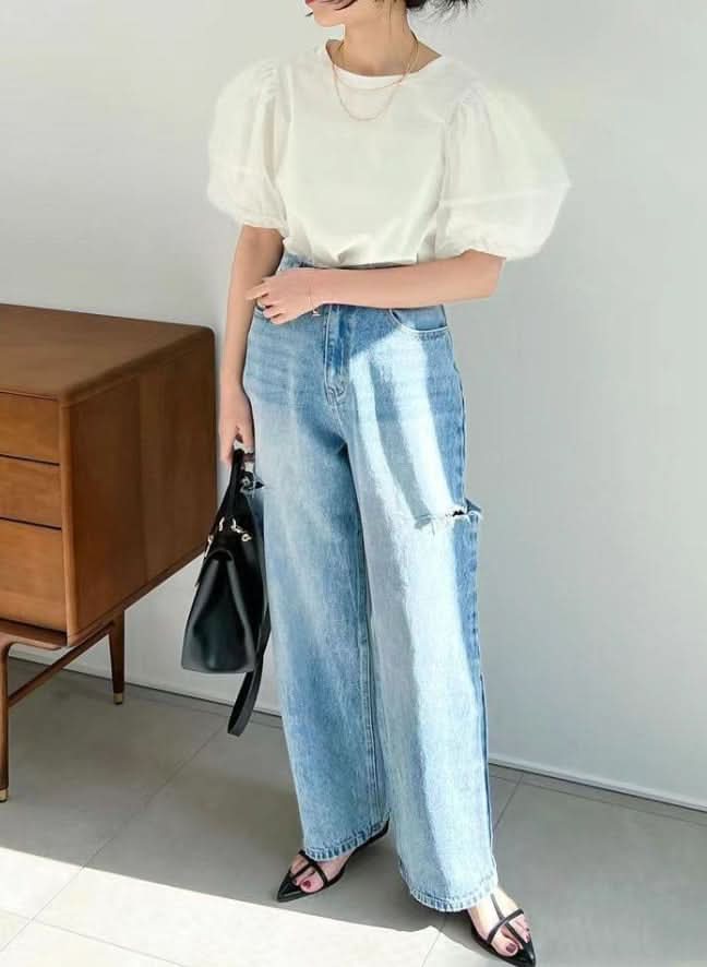 【おすすめ】オーガンジーパフスリーブラウンドトップス　２色展開 - select store mirror me【おすすめ】オーガンジーパフスリーブラウンドトップス　２色展開207016104mirror meselect store mirror me207016104ホワイト