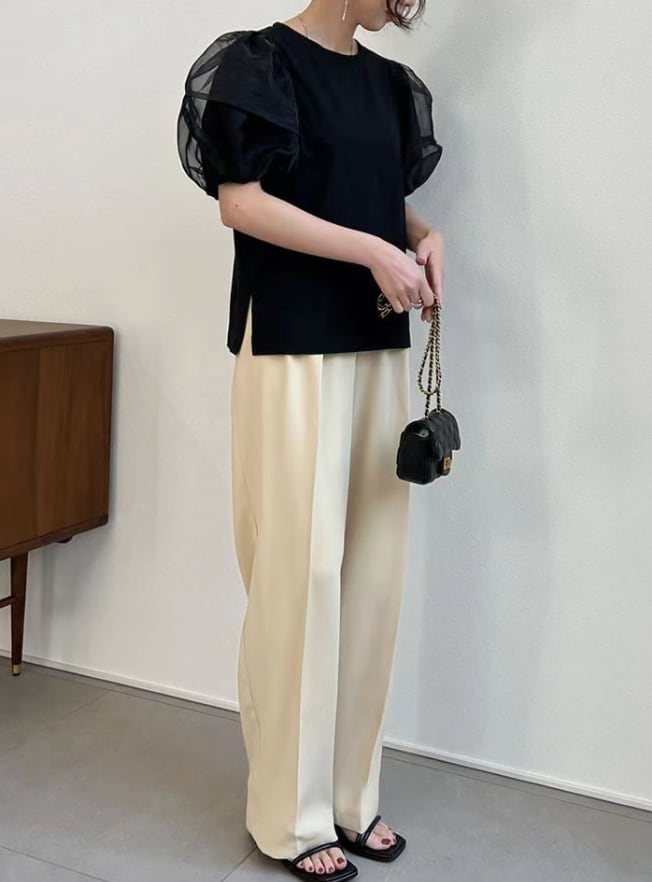 【おすすめ】オーガンジーパフスリーブラウンドトップス　２色展開 - select store mirror me【おすすめ】オーガンジーパフスリーブラウンドトップス　２色展開207016104mirror meselect store mirror me207016104ホワイト
