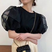 【おすすめ】オーガンジーパフスリーブラウンドトップス　２色展開 - select store mirror me【おすすめ】オーガンジーパフスリーブラウンドトップス　２色展開207016104mirror meselect store mirror me207016104ホワイト