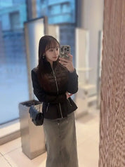 ＜インスタグラマー様ご愛用＞＜即納在庫あり＞待望の再入荷【動画あり】【高品質】ホワイトダックダウンぺプラム切り替えダウンジャケット　２色展開 mirror me
