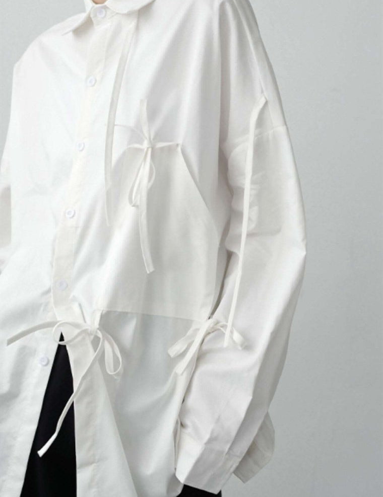 【サイズ展開豊富】アシンメトリーデザイン華奢リボンユニークシャツ　２色展開 - select store mirror me【サイズ展開豊富】アシンメトリーデザイン華奢リボンユニークシャツ　２色展開91329790mirror meselect store mirror me91329790ホワイト S