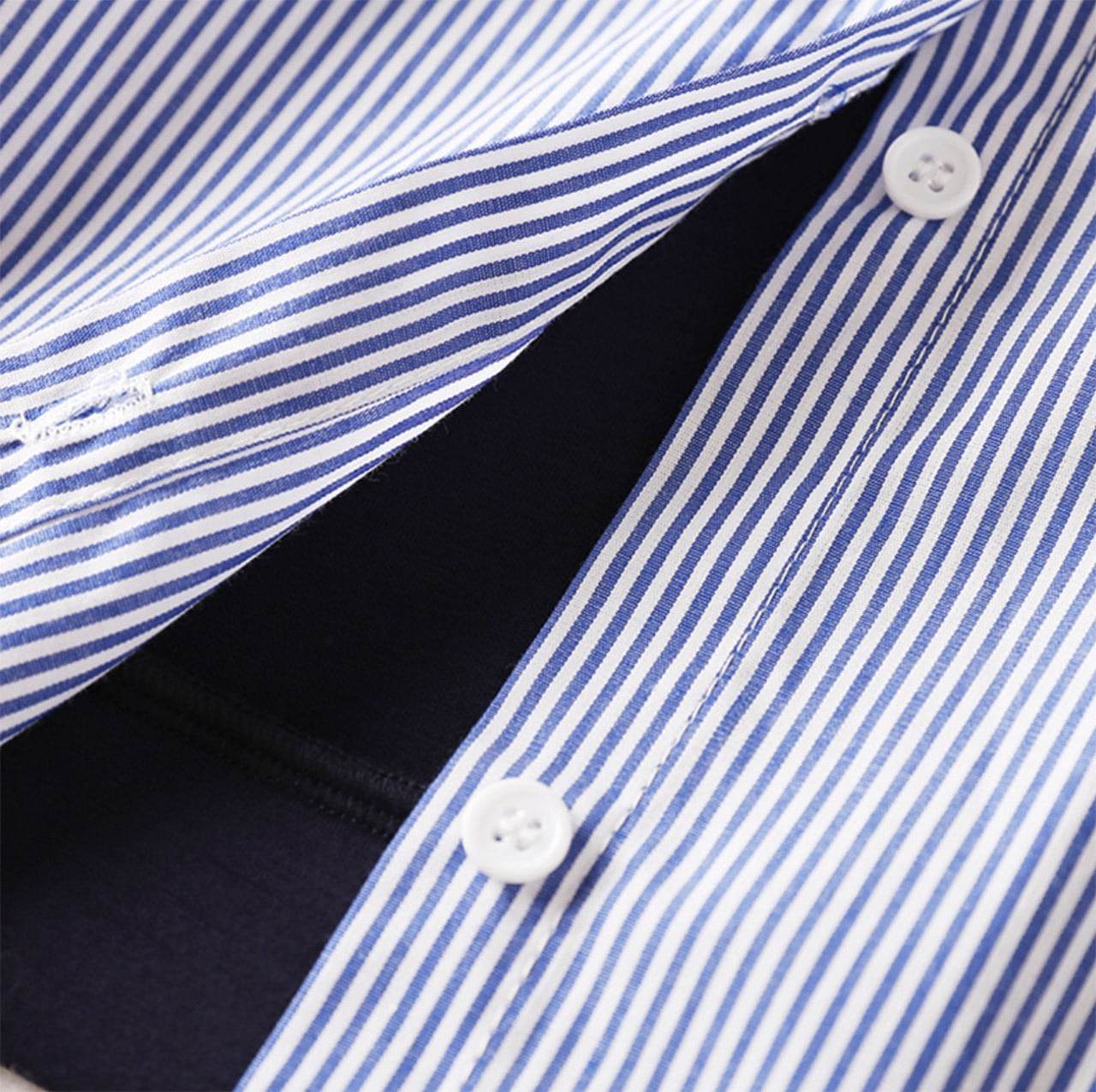 【高品質】フロントジップストライプシャツ切り替えウールニット　２色展開 - select store mirror me【高品質】フロントジップストライプシャツ切り替えウールニット　２色展開96360352mirror meselect store mirror me96360352ブルー M