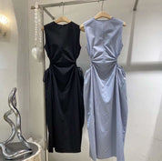 【動画あり】ウエストギャザーカットリボンノースリーブワンピース　２色展開 - select store mirror me【動画あり】ウエストギャザーカットリボンノースリーブワンピース　２色展開97427949mirror meselect store mirror me97427949くすみブルー S