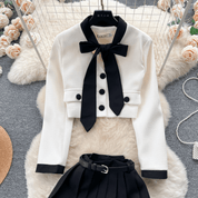 フェミニンリボンセットアップ　2色展開 - select store mirror meフェミニンリボンセットアップ　2色展開select store mirror meselect store mirror meブラックジャケット＆ホワイトパンツ　S