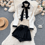 フェミニンリボンセットアップ　2色展開 - select store mirror meフェミニンリボンセットアップ　2色展開select store mirror meselect store mirror meブラックジャケット＆ホワイトパンツ　S