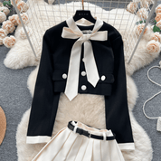フェミニンリボンセットアップ　2色展開 - select store mirror meフェミニンリボンセットアップ　2色展開select store mirror meselect store mirror meブラックジャケット＆ホワイトパンツ　S