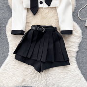 フェミニンリボンセットアップ　2色展開 - select store mirror meフェミニンリボンセットアップ　2色展開select store mirror meselect store mirror meブラックジャケット＆ホワイトパンツ　S