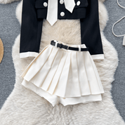フェミニンリボンセットアップ　2色展開 - select store mirror meフェミニンリボンセットアップ　2色展開select store mirror meselect store mirror meブラックジャケット＆ホワイトパンツ　S