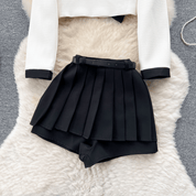 フェミニンリボンセットアップ　2色展開 - select store mirror meフェミニンリボンセットアップ　2色展開select store mirror meselect store mirror meブラックジャケット＆ホワイトパンツ　S