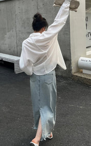 バックスリットデニムカットフリンジスカート - select store mirror meバックスリットデニムカットフリンジスカート201813925mirror meselect store mirror me201813925S