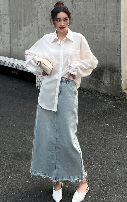 バックスリットデニムカットフリンジスカート - select store mirror meバックスリットデニムカットフリンジスカート201813925mirror meselect store mirror me201813925S