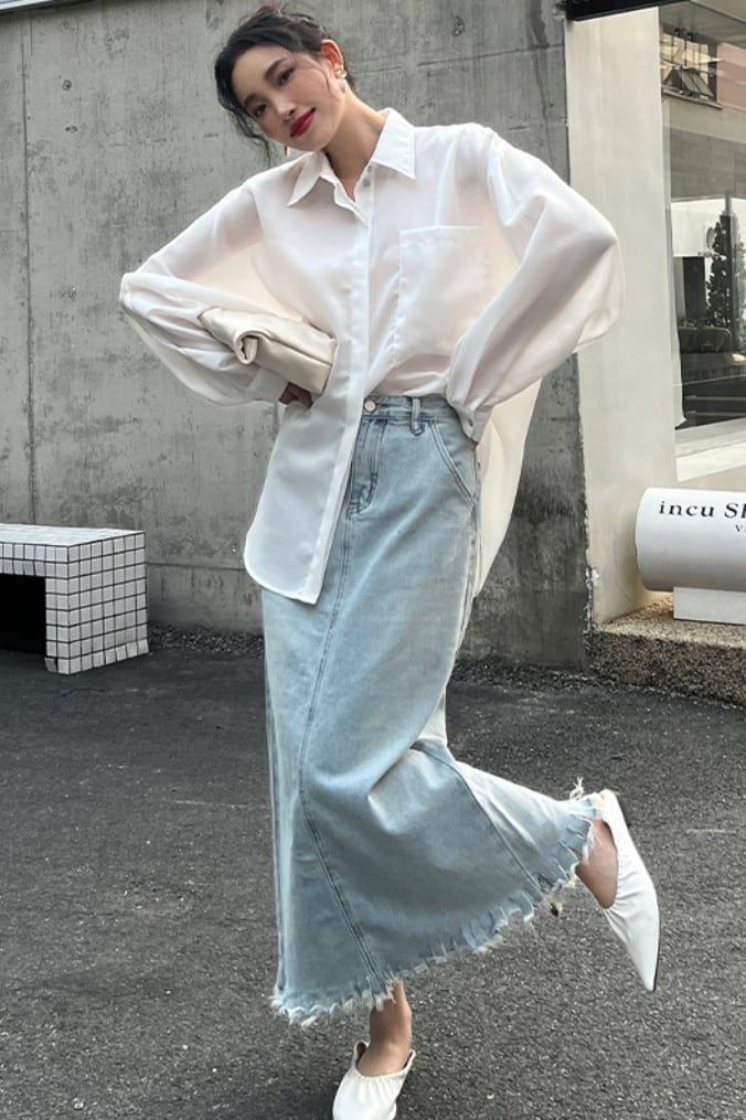 バックスリットデニムカットフリンジスカート - select store mirror meバックスリットデニムカットフリンジスカート201813925mirror meselect store mirror me201813925S