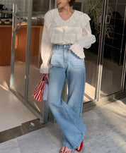 【動画あり】ワイドストレートブルーデニムパンツ - select store mirror me【動画あり】ワイドストレートブルーデニムパンツ201888893mirror meselect store mirror me201888893S