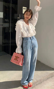 【動画あり】ワイドストレートブルーデニムパンツ - select store mirror me【動画あり】ワイドストレートブルーデニムパンツ201888893mirror meselect store mirror me201888893S