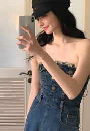 デニムバックレースアップベアワンピース - select store mirror meデニムバックレースアップベアワンピース201893119mirror meselect store mirror me201893119S