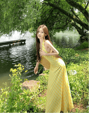 【2025春夏新作】【動画あり】イエローチェック　ロングワンピース - select store mirror me【2025春夏新作】【動画あり】イエローチェック　ロングワンピースselect store mirror meselect store mirror meS
