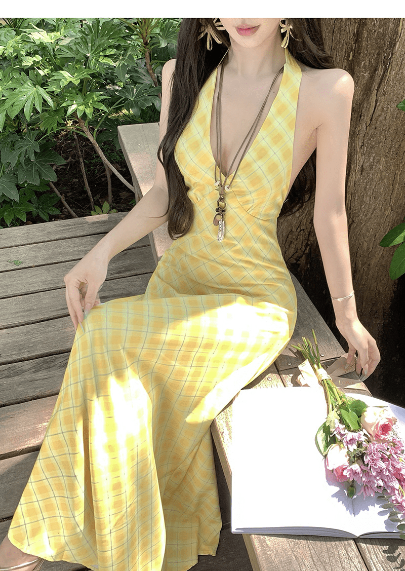 【2025春夏新作】【動画あり】イエローチェック　ロングワンピース - select store mirror me【2025春夏新作】【動画あり】イエローチェック　ロングワンピースselect store mirror meselect store mirror meS