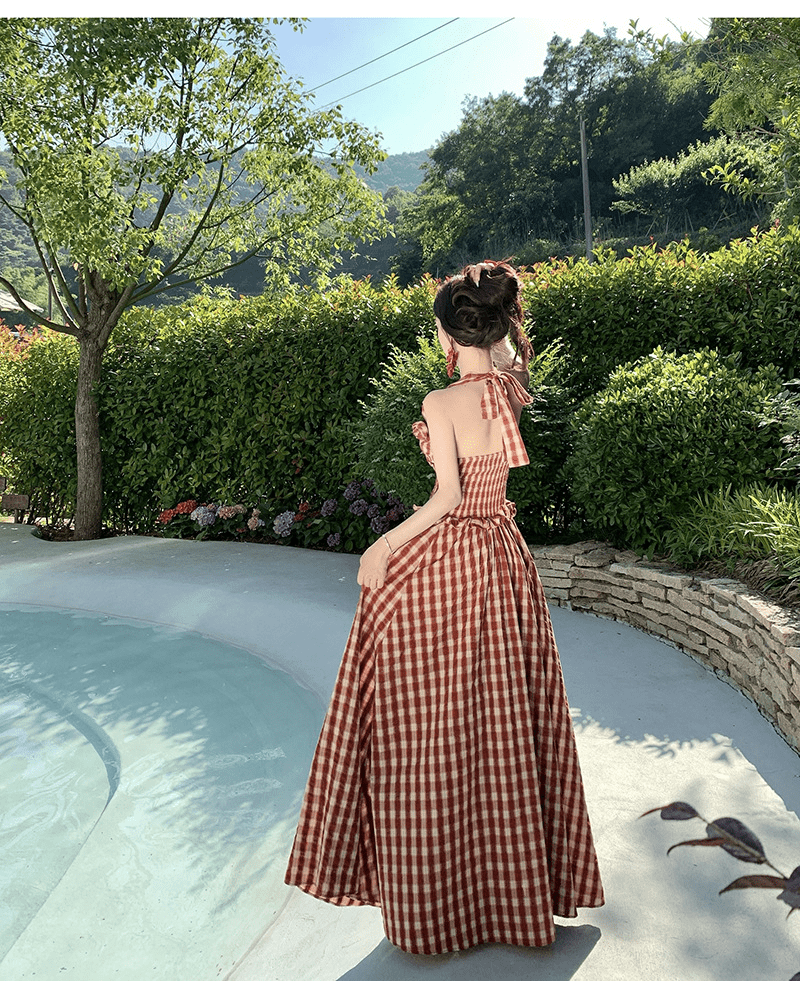 【2025春夏新作】【動画あり】ホルターネック ギンガムチェック　ロングワンピース - select store mirror me【2025春夏新作】【動画あり】ホルターネック ギンガムチェック　ロングワンピースselect store mirror meselect store mirror meS