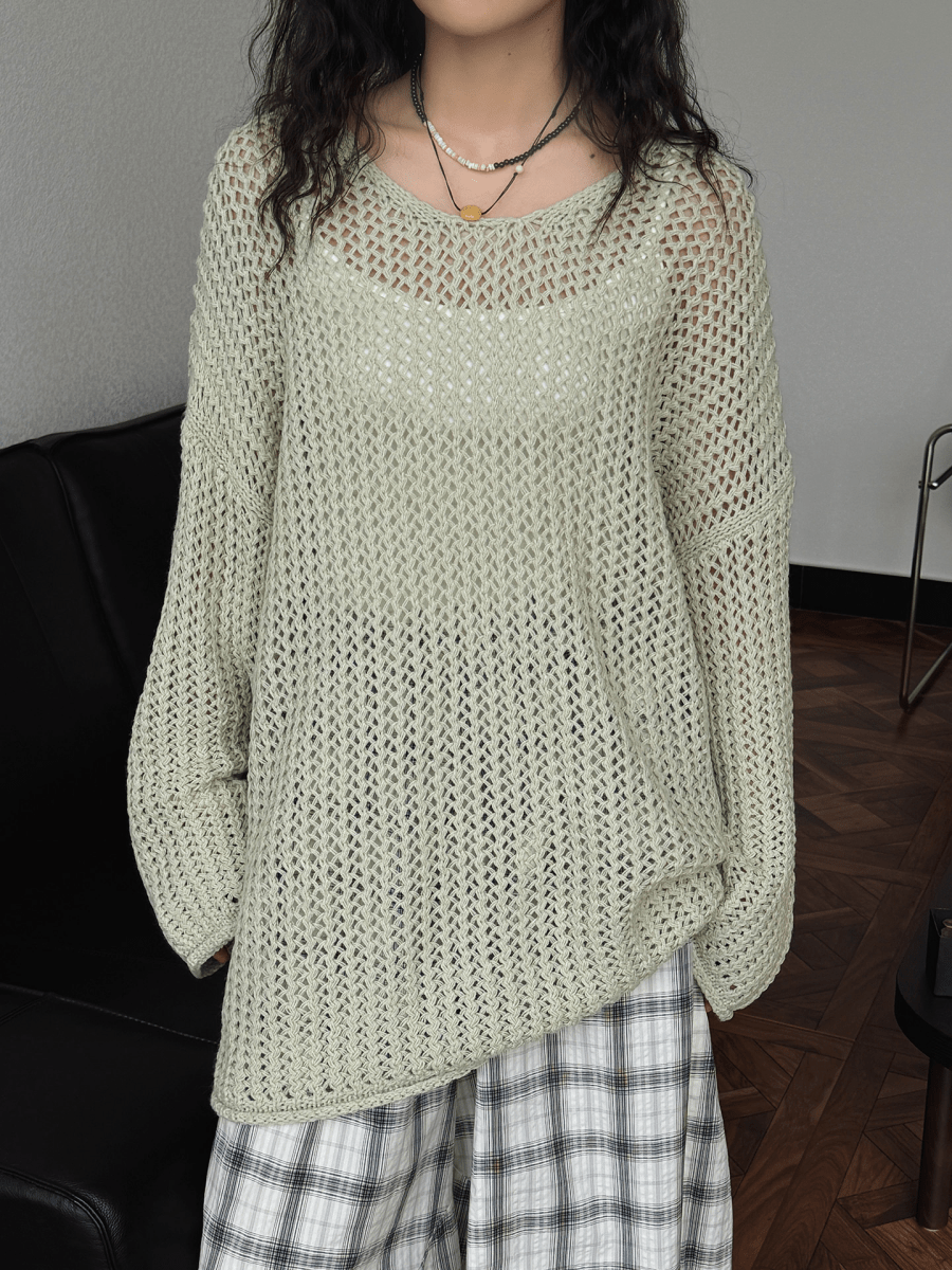 【2025春夏新作】ゆったりシルエットのサマーニットトップス　２色展開 - select store mirror me【2025春夏新作】ゆったりシルエットのサマーニットトップス　２色展開select store mirror meselect store mirror meグリーン