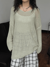 【2025春夏新作】ゆったりシルエットのサマーニットトップス　２色展開 - select store mirror me【2025春夏新作】ゆったりシルエットのサマーニットトップス　２色展開select store mirror meselect store mirror meグリーン