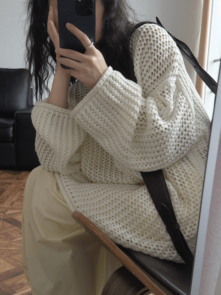 【2025春夏新作】ゆったりシルエットのサマーニットトップス　２色展開 - select store mirror me【2025春夏新作】ゆったりシルエットのサマーニットトップス　２色展開select store mirror meselect store mirror meホワイト