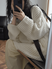 【2025春夏新作】ゆったりシルエットのサマーニットトップス　２色展開 - select store mirror me【2025春夏新作】ゆったりシルエットのサマーニットトップス　２色展開select store mirror meselect store mirror meホワイト