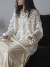 【2025春夏新作】ゆったりシルエットのサマーニットトップス　２色展開 - select store mirror me【2025春夏新作】ゆったりシルエットのサマーニットトップス　２色展開select store mirror meselect store mirror meホワイト