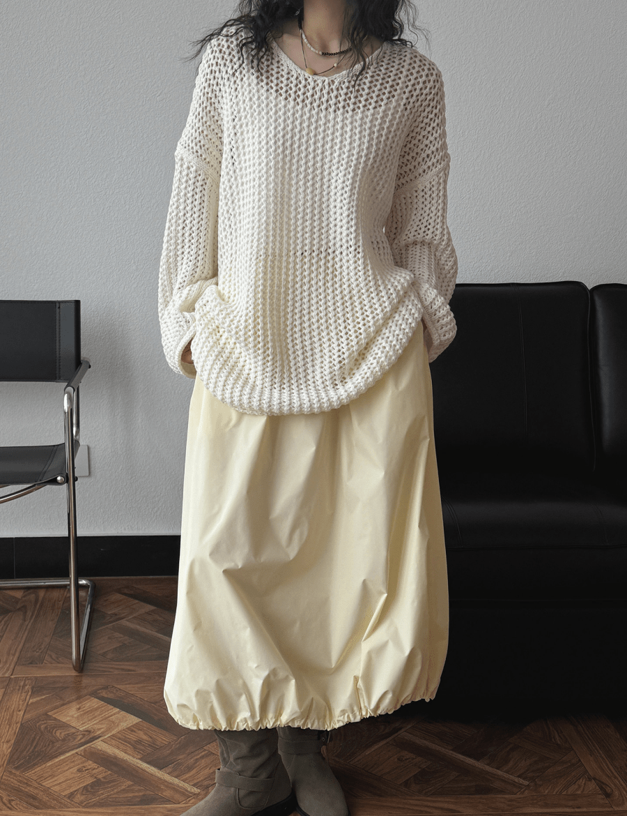 【2025春夏新作】ゆったりシルエットのサマーニットトップス　２色展開 - select store mirror me【2025春夏新作】ゆったりシルエットのサマーニットトップス　２色展開select store mirror meselect store mirror meホワイト