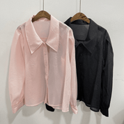 【2025春夏新作】フェミニンシアーシャツ　2色展開 - select store mirror me【2025春夏新作】フェミニンシアーシャツ　2色展開select store mirror meselect store mirror meブラック