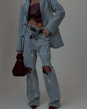 【2025春夏新作】クラッシュダメージ　デニムパンツ【2色展開】 - select store mirror me【2025春夏新作】クラッシュダメージ　デニムパンツ【2色展開】select store mirror meselect store mirror meグレーS
