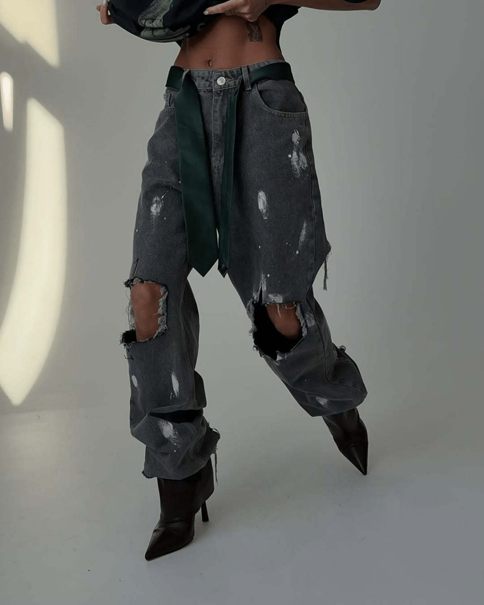 【2025春夏新作】クラッシュダメージ　デニムパンツ【2色展開】 - select store mirror me【2025春夏新作】クラッシュダメージ　デニムパンツ【2色展開】select store mirror meselect store mirror meグレーS